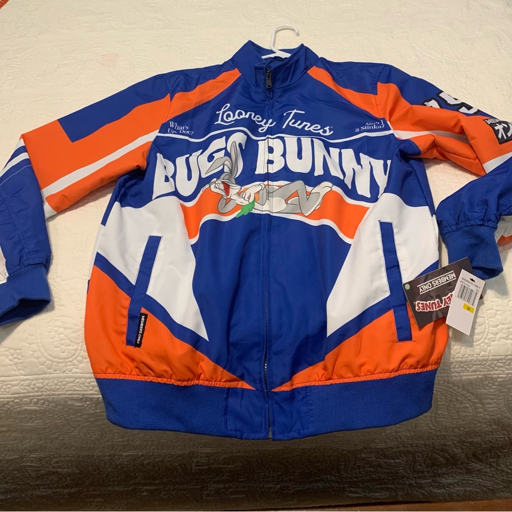 NWT Looney Tunes Bugs Bunny Jacket Vegan Wind/Rain Zip Up Front Unisex Size Med